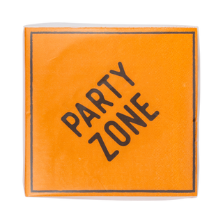 Orange napkin with 'PARTY ZONE' text on a white background
