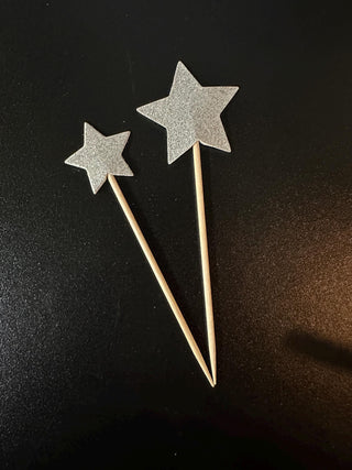 Star Cupcake Toppers / Glittery Stars / Holiday Decor / Graduation / Twinkle Twinkle Little Star / Silver Stars / Gold and Silver Stars