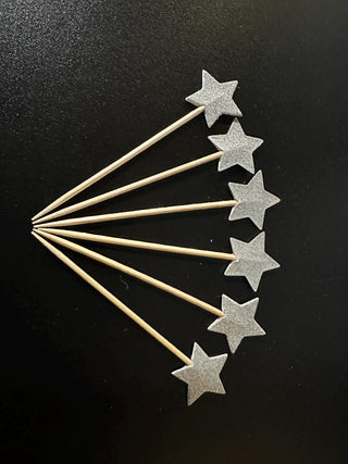 Star Cupcake Toppers / Glittery Stars / Holiday Decor / Graduation / Twinkle Twinkle Little Star / Silver Stars / Gold and Silver Stars