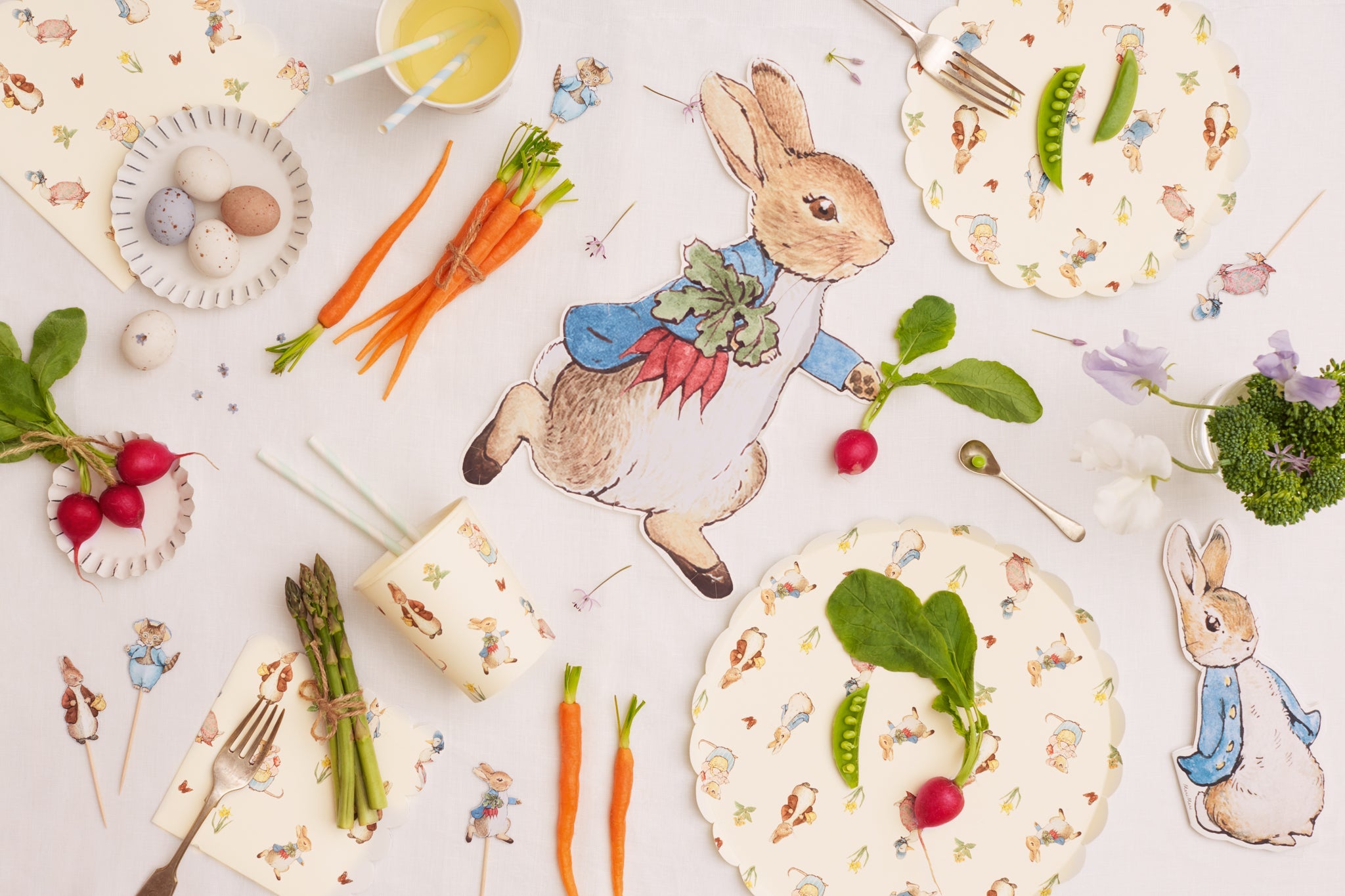 Beatrix Potter's most famous character, Peter Rabbit, comes to life with this beautiful collection of tableware, cupcake kits, and banners.