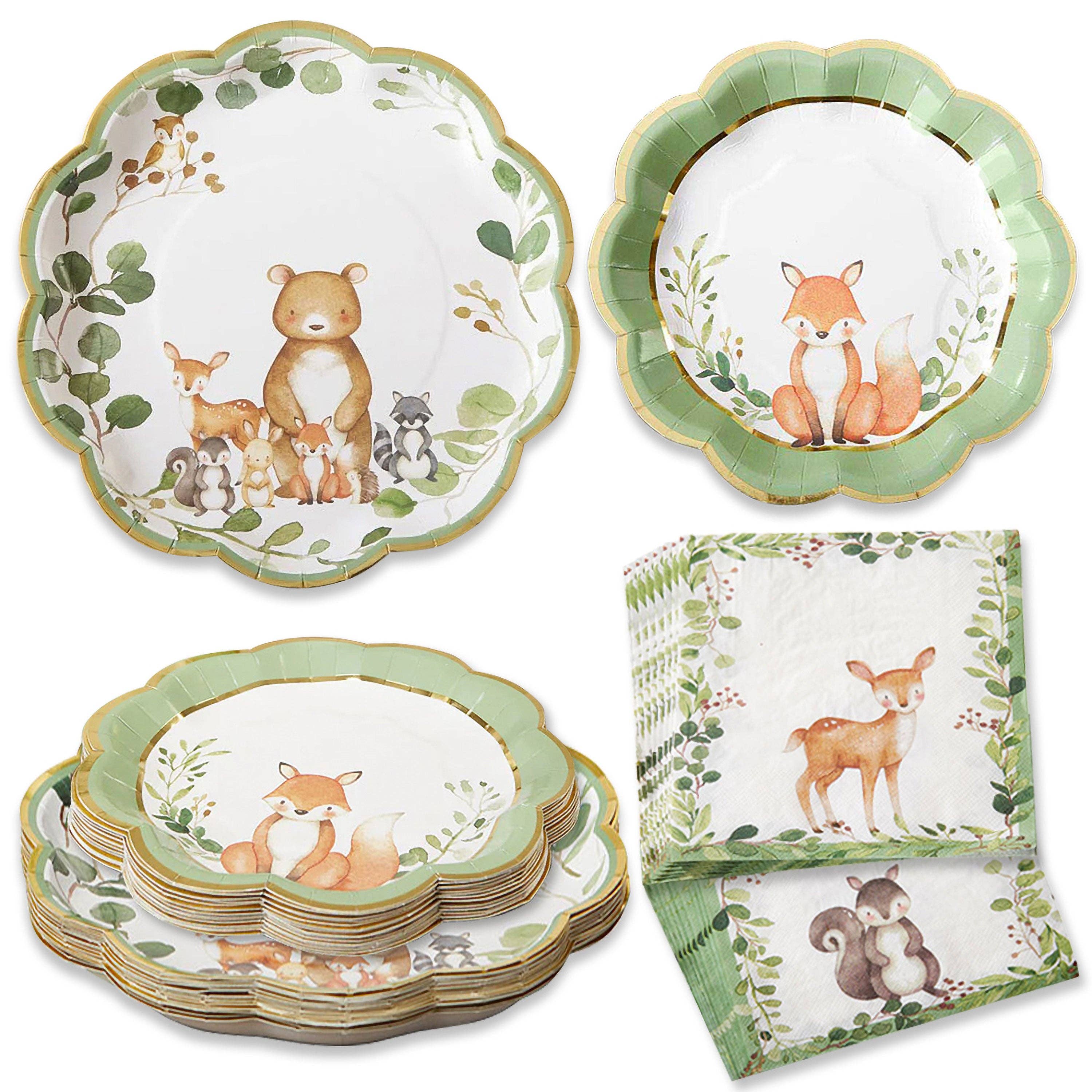 Woodland Baby Shower Tableware with adorable baby animals in a woodland scene