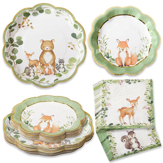 Woodland Baby Shower Tableware with adorable baby animals in a woodland scene
