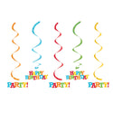 Happy Birthday Striped Hanging Swirl Decorations