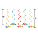 Happy Birthday Striped Hanging Swirl Decorations
