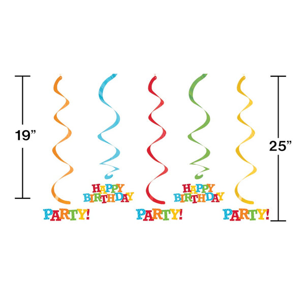 Happy Birthday Striped Hanging Swirl Decorations