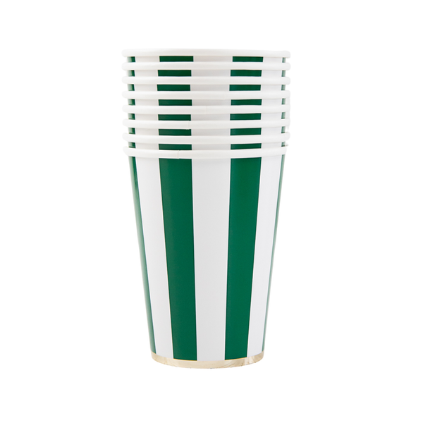 Emerald Cabana Stripe Party Cups (12 oz, Set of 8)