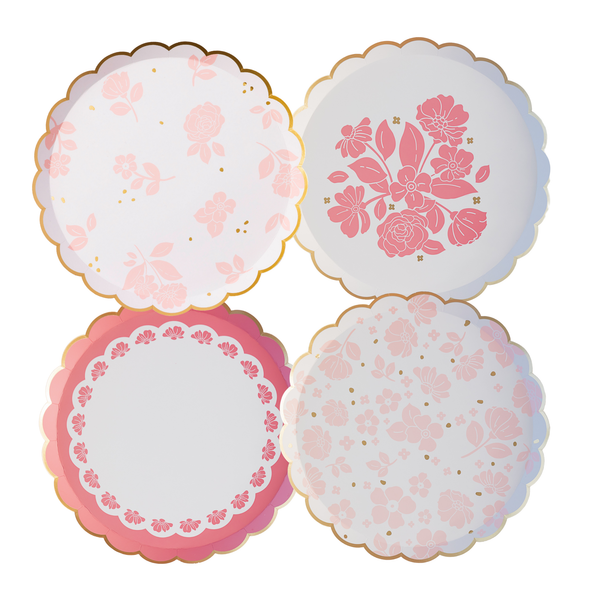 Elegant Pink & Gold Bow Dinner Plates