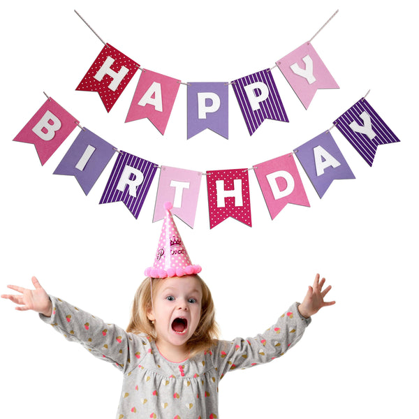 Reusable Happy Birthday Banner - Pink Purple Felt Party Decoration