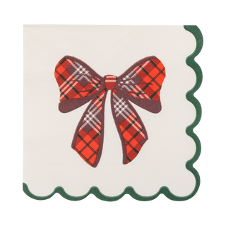 Plaid Bow Christmas Cocktail Napkins