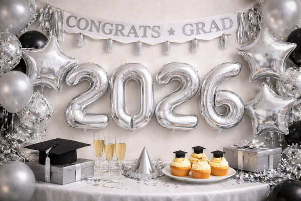 Silver Star Foil Balloons - Set of 5