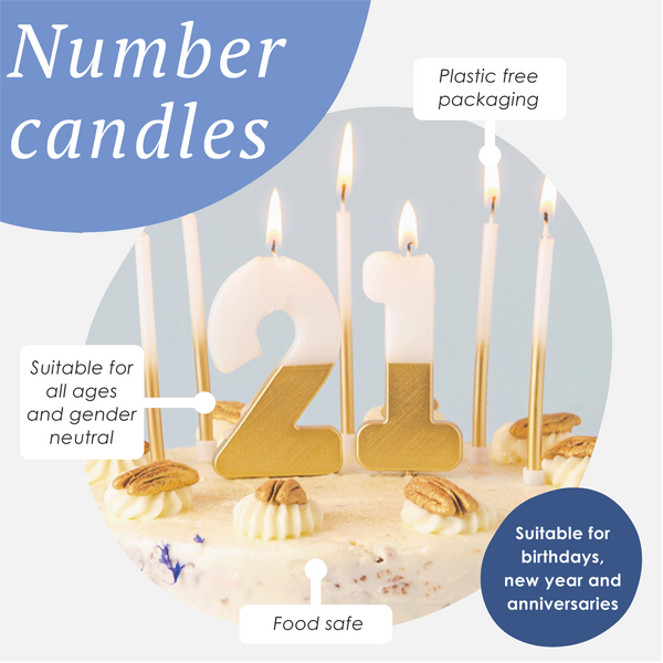 White & Gold Number Candles | Individual Birthday Cake Candles