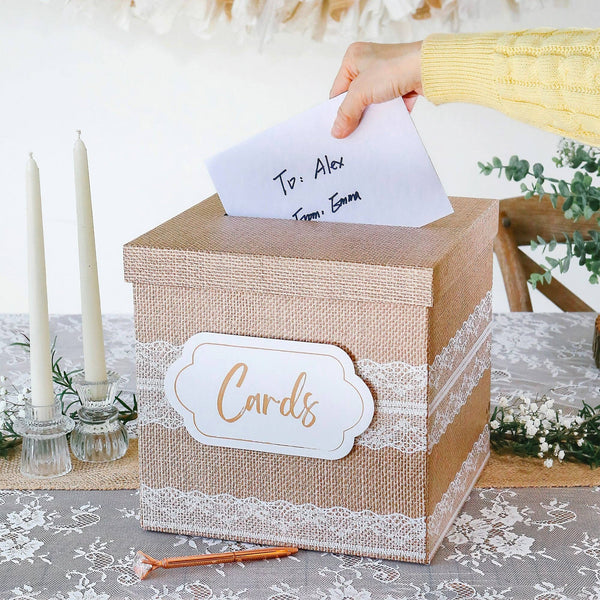 Rustic Elegance Wedding and Party Card Box - Burlap and Lace
