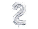 Silver number 2 balloon on a white background