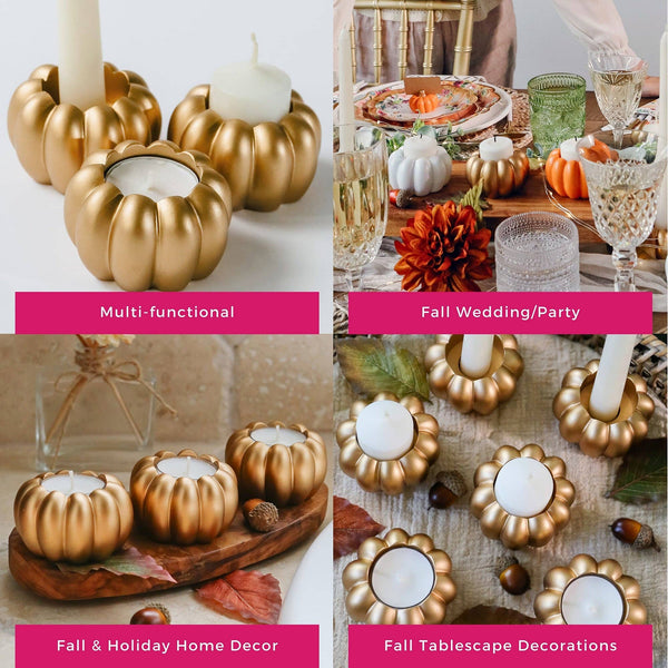2-in-1 Pumpkin Tealight/Candlestick Holder (Set of 6) - Gold