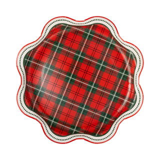 Red and Green Plaid Scalloped 10" Dinner Plates