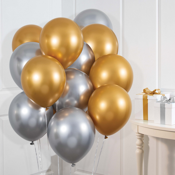 Silver and Gold Metallic Latex Balloons