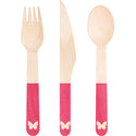 Pink Butterfly Wooden Cutlery Set