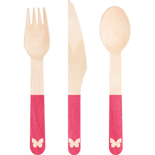 Pink Butterfly Wooden Cutlery Set