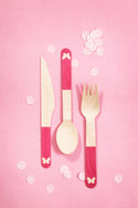 Pink Butterfly Wooden Cutlery Set