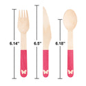 Pink Butterfly Wooden Cutlery Set