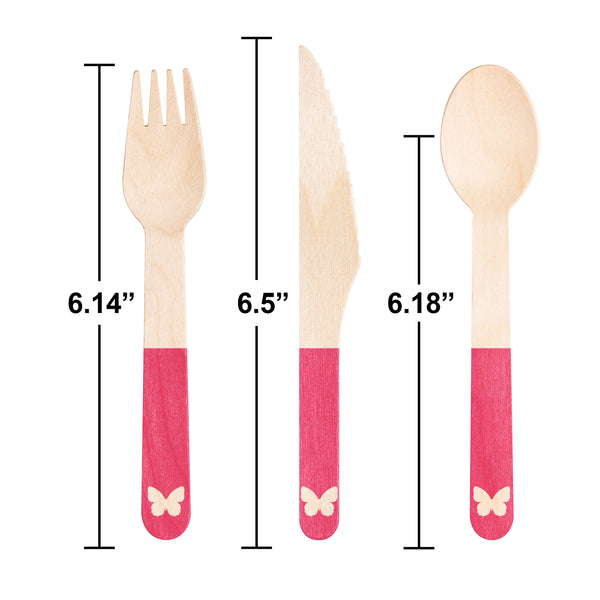 Pink Butterfly Wooden Cutlery Set