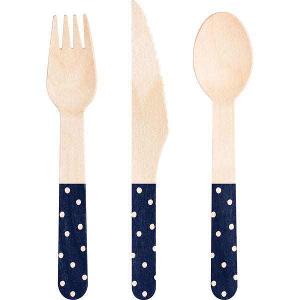 Navy Polka Dot Wood Utensil Set