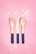 Navy Polka Dot Wood Utensil Set