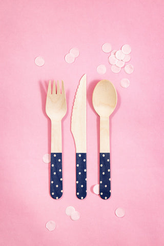 Navy Polka Dot Wood Utensil Set