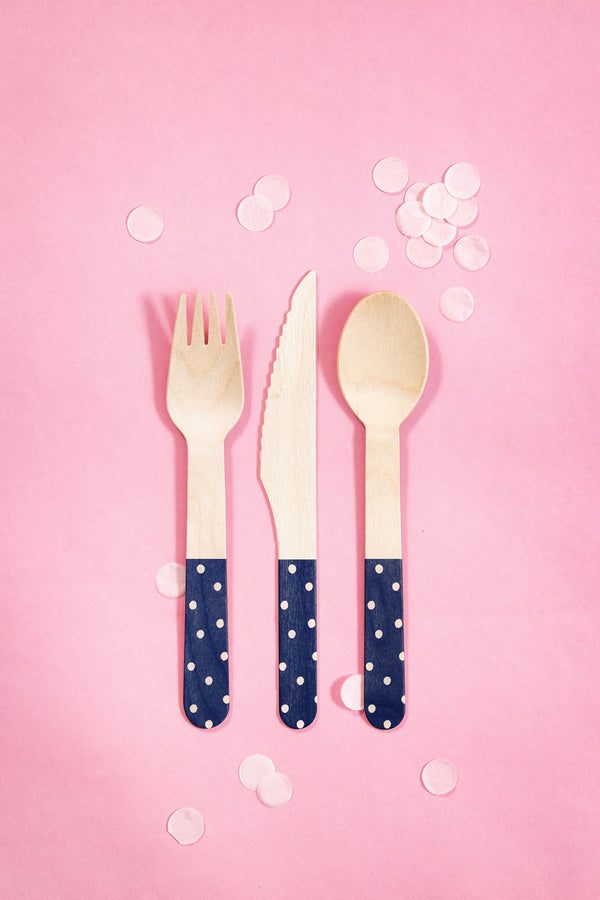 Navy Polka Dot Wood Utensil Set