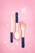 Navy Polka Dot Wood Utensil Set