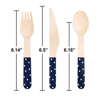 Navy Polka Dot Wood Utensil Set