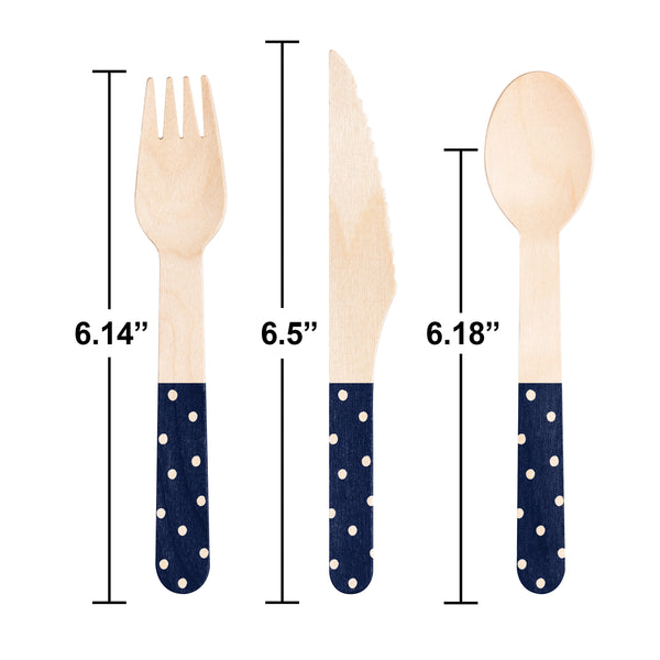 Navy Polka Dot Wood Utensil Set