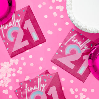 Finally 21 Birthday Party Pink Napkins