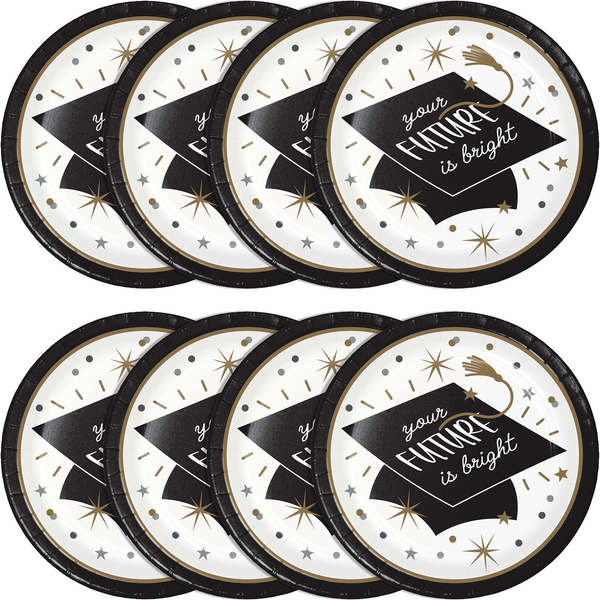 Glowing Grad Dinner Plates | 8 Count by Oh So Fancy Party - Glowing Grad party supplies