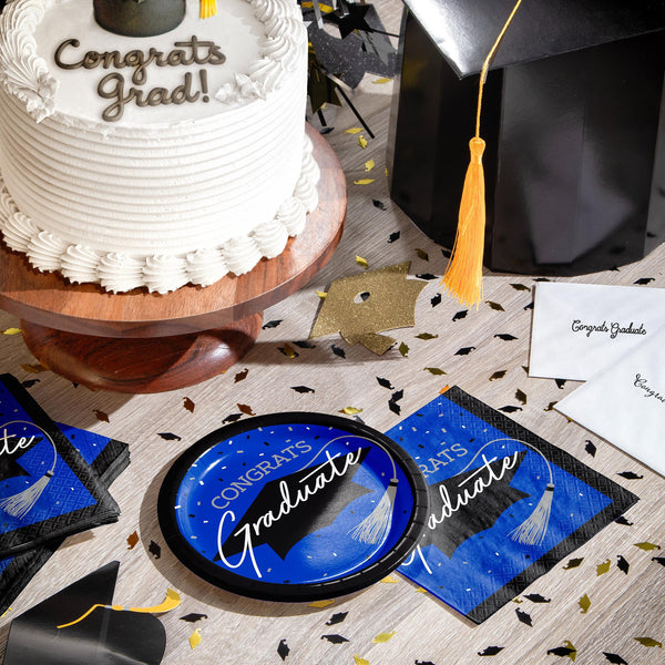 Congrats Graduate School Spirit Cobalt Blue 7" Dessert Plates | 18 Count
