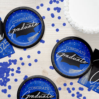Congrats Graduate School Spirit Cobalt Blue 7" Dessert Plates | 18 Count