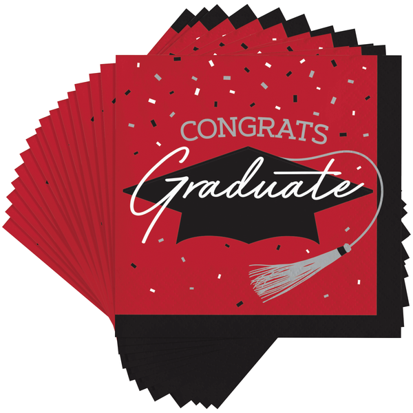 Congrats Graduate School Spirit Classic Red Beverage Napkins | 36 Count