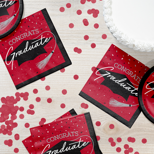 Congrats Graduate School Spirit Classic Red Beverage Napkins | 36 Count