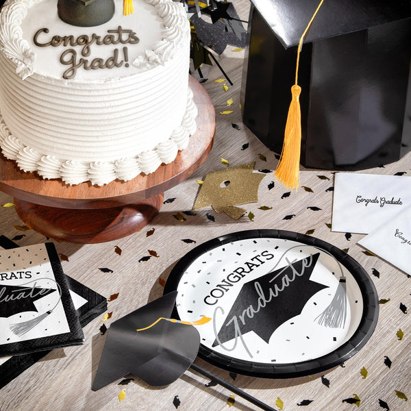 Congrats Graduate Silver & Black 108 Piece Tableware Bundle