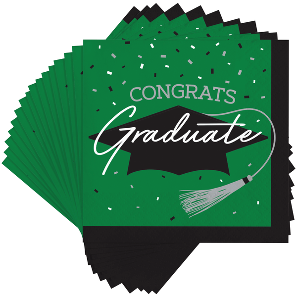 Congrats Graduate School Spirit Emerald Green 5" Beverage Napkins | 36 Count
