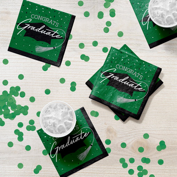 Congrats Graduate School Spirit Emerald Green 5" Beverage Napkins | 36 Count