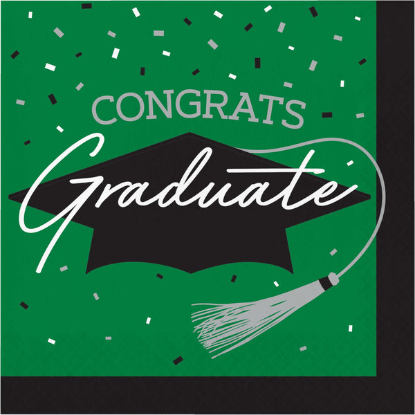 Congrats Graduate School Spirit Emerald Green 6.5" Luncheon Napkins | 36 Count