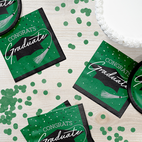 Congrats Graduate School Spirit Emerald Green 6.5" Luncheon Napkins | 36 Count