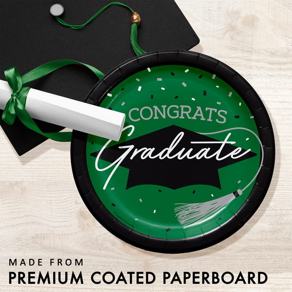 Congrats Graduate School Spirit Emerald Green 7" Dessert Plates | 18 Count