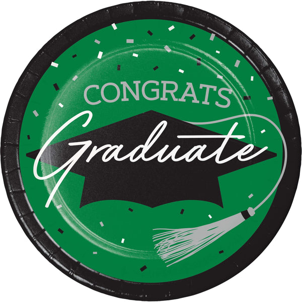 Congrats Graduate School Spirit Emerald Green 9" Dinner Plates | 18 Count