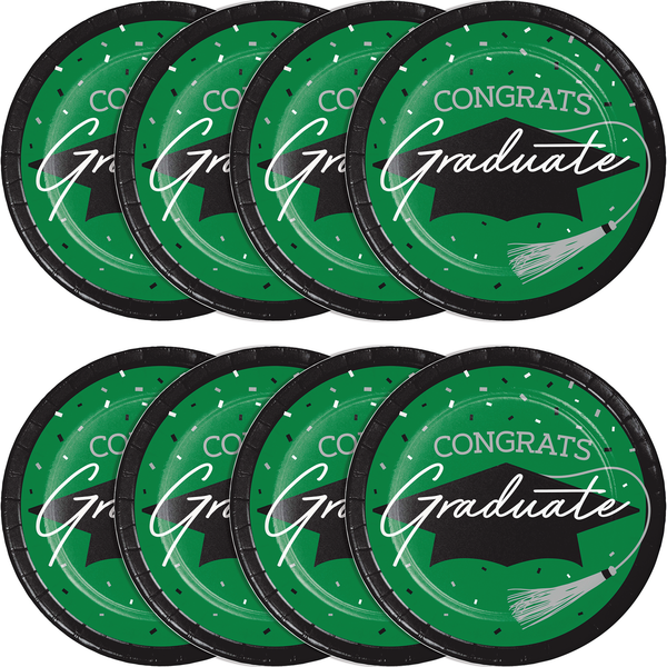 Congrats Graduate School Spirit Emerald Green 9" Dinner Plates | 18 Count