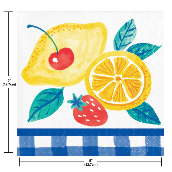 Fresh Fruits Beverage Napkins styled on a party table