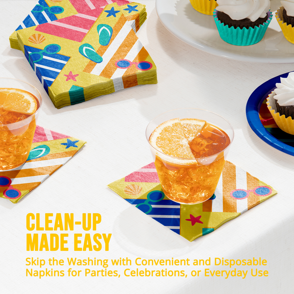Summer Sun Beverage Napkins styled on a party table