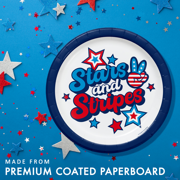 Peace and Patriotism Dinner Plates styled on a party table