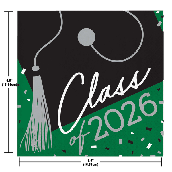 Class of 2026 Emerald Green Luncheon Napkins | 36 Count